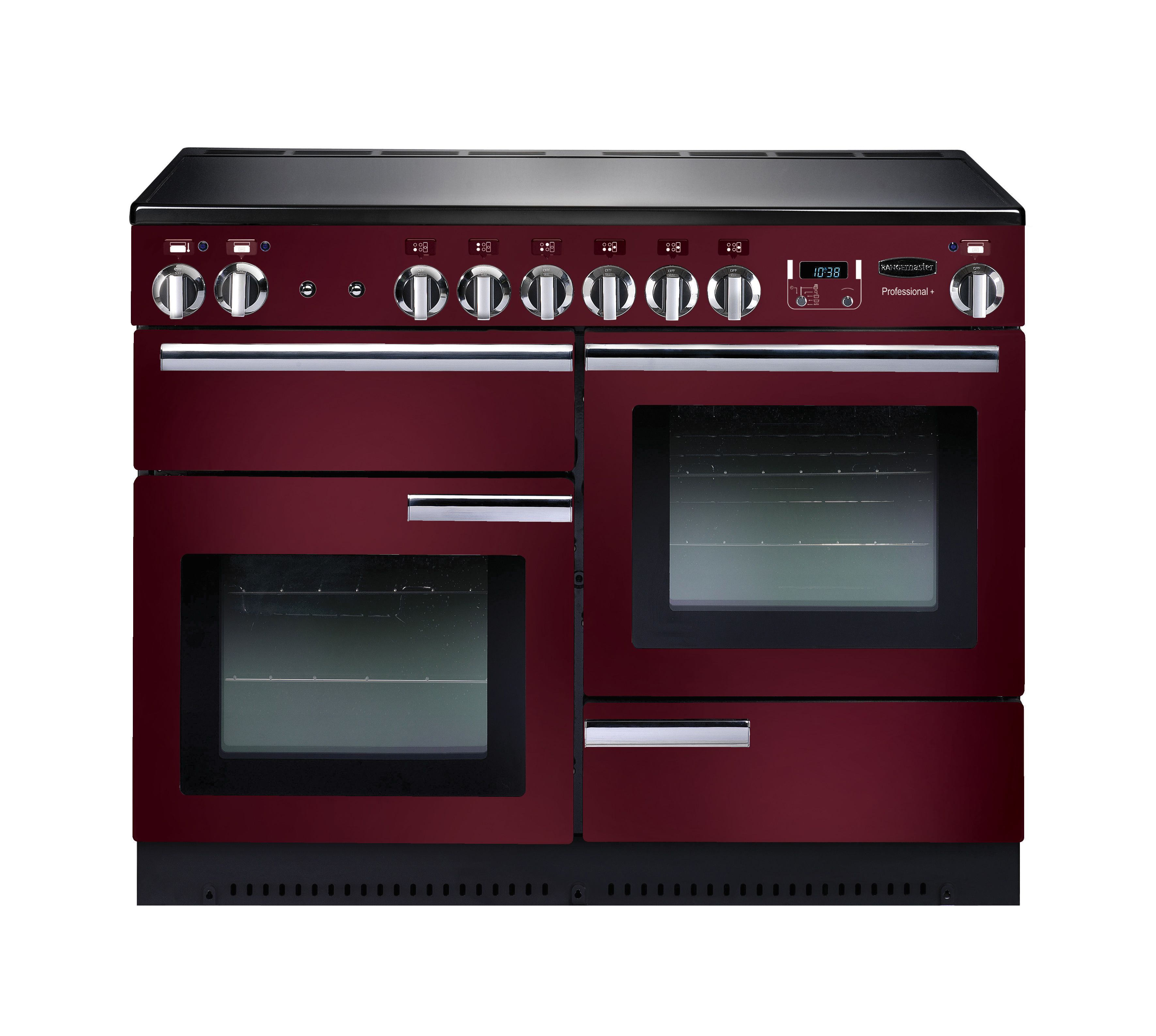 Image of Rangemaster Professional Plus PROP110ECCY/C 110cm wide Electric Range Cooker with Ceramic Hob - Cranberry / Chrome - A/A Rated, Red