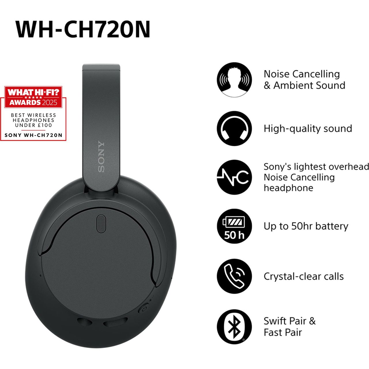 Sony Wireless Headphones | Black | WHCH720NB.CE7 | ao.com