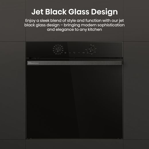 Hisense Hi2 BI626PBUPUK Built In Electric Single Oven with Pyrolytic Cleaning - Jet Black - Annotation - Jet black glass design