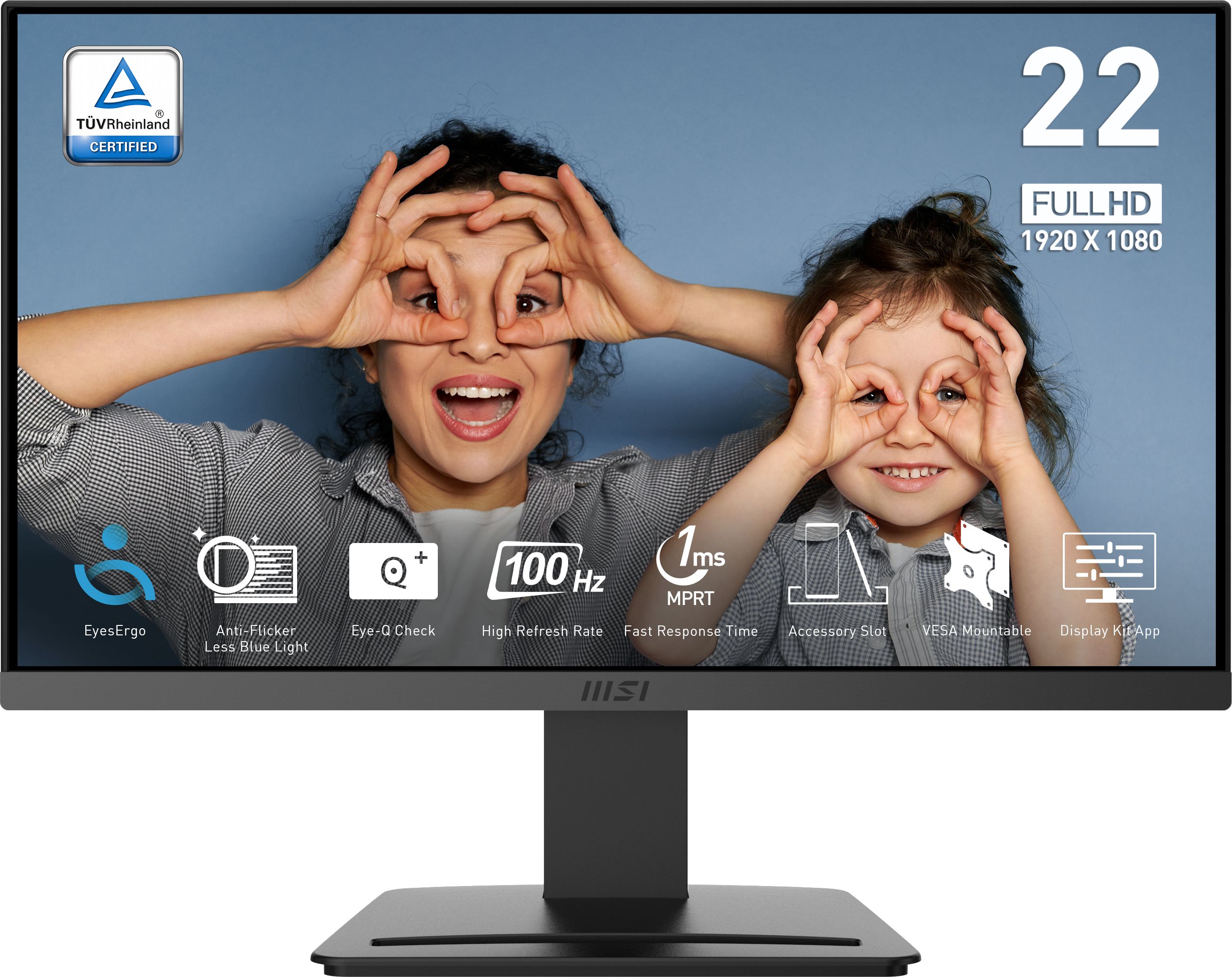 MSI PRO MP223 E2 21.45-Inch Full HD Office Monitor - 1920 x 1080 Resolution, 100Hz, Eye-Friendly Screen, Tilt-Adjustable - HDMI 1.4b, DisplayPort 1.2a