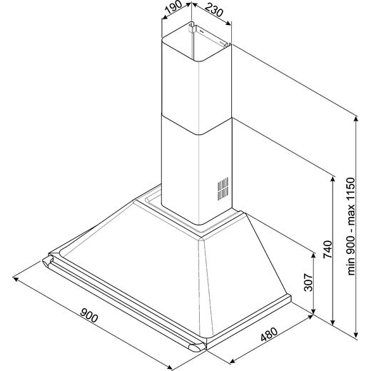 Smeg Victoria KTR90XE 89 cm Chimney Cooker Hood - Stainless Steel - Annotation - Dimension shot 