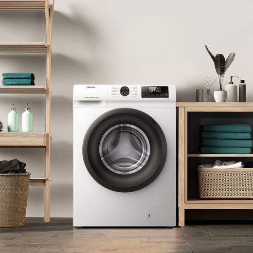 Hisense 1Q Series WF1Q1041BW 10kg Washing Machine with 1400 rpm - White - Washing machine in utility room shot