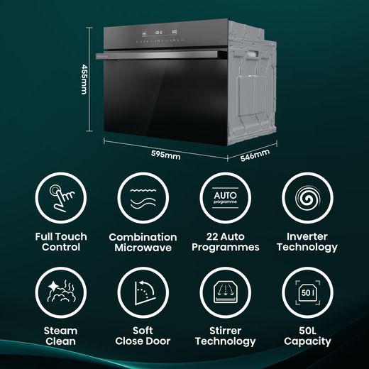 Hisense Hi6 BlackLine BIM45342ADBGUK Built In Compact Electric Single Oven with Microwave Function - Jet Black - Annotation -  Feature shot