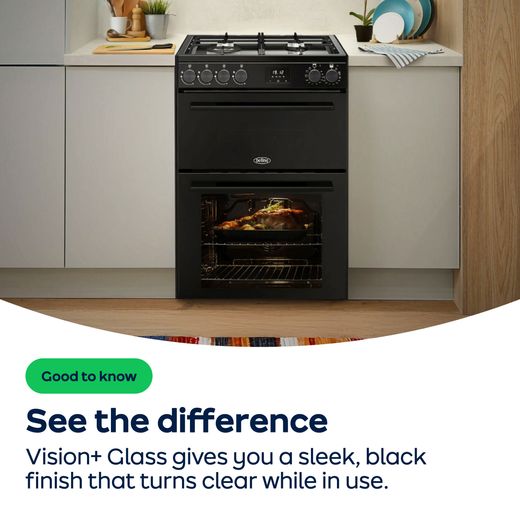 Belling 60cm Double Oven Dual Fuel BEL FSA VISION 60DF Cooker - Black - AO Annotation - Vision+-Glass