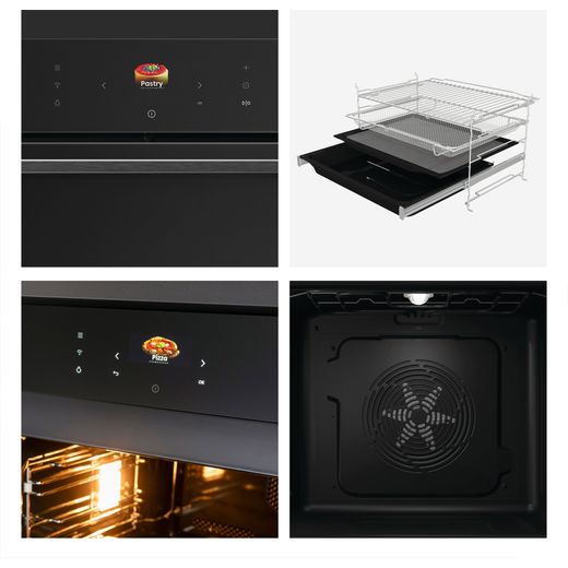Hisense Hi8 BlackLine BAS6PH8BUKWF Wifi Connected Built In Electric Single Oven with Pyrolytic Cleaning - Black - Close up detail shot