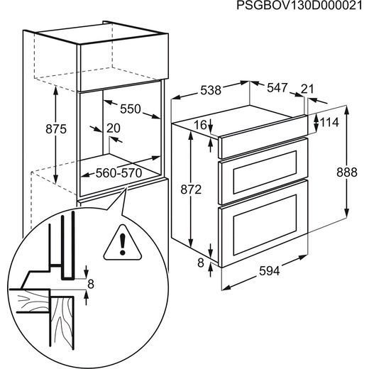 AEG Built In Electric Double Oven - Stainless Steel - Annotation - Dimension shot