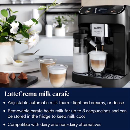 De'Longhi Magnifica Plus ECAM320.60.B Bean to Cup Coffee Machine - Black - Annotation - LatteCrema milk carafe