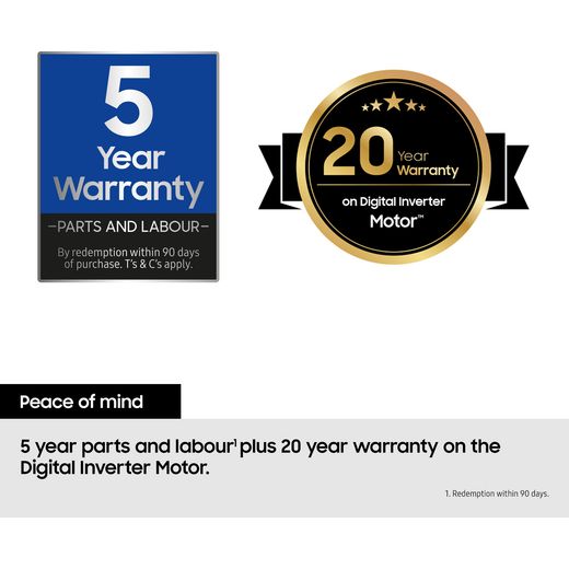 Samsung Series 7 AI Energy ecobubble™ WW90DB7U94GBU1 9kg WiFi Connected Washing Machine with 1400 rpm - Black - Annotation - warranty shot 