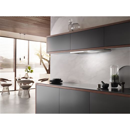 Miele 90 cm Semi built-in (pull out) Cooker Hood - Stainless Steel - Cooker hood in kitchen under cupboards shot
