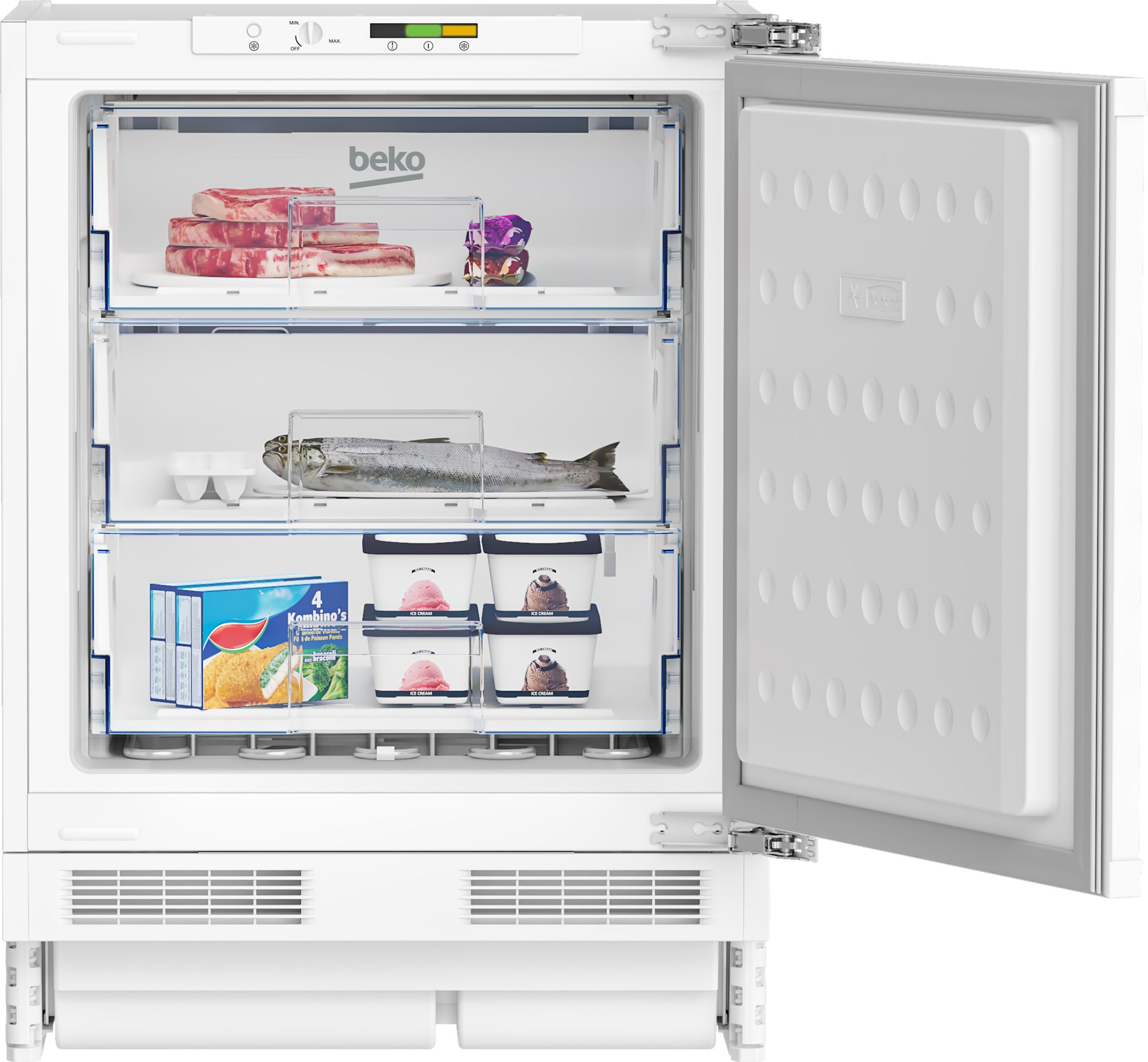 Image of Beko BSF4682 Integrated Under Counter Freezer with Fixed Door Hinge Kit - E Rated, White