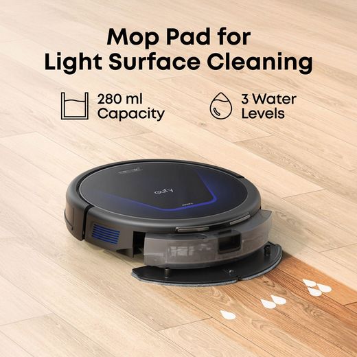 Eufy G50 Hybrid Robotic Vacuum Cleaner - Black - Annotation -  mop pad shot
