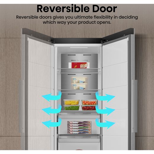 Hisense FT3K310SAIE 186cm Upright Freezer - Silver - Annotation -  reversible door shot