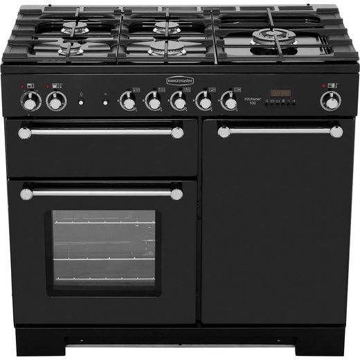Rangemaster Kitchener 100cm Dual Fuel Range Cooker - Black / Chrome