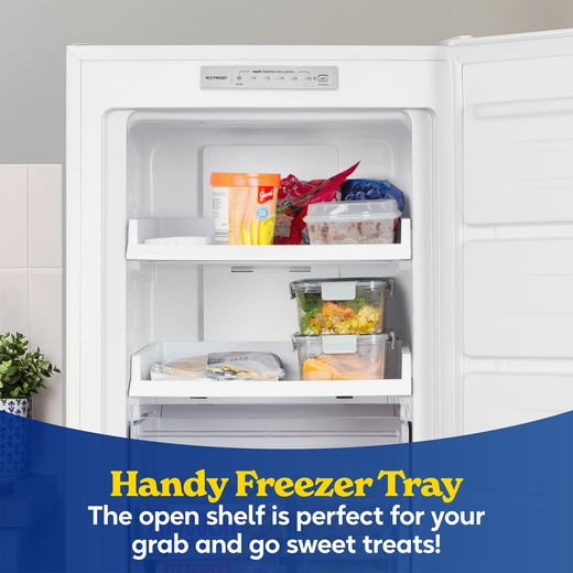 Russell Hobbs RH143FFFZ542E1W 143cm Small Upright Freezer with Door-on-door Kit - White - Annotation - handy freezer tray shot
