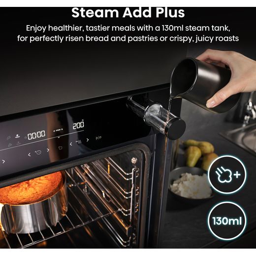 Hisense Hi6 BlackLine BSA66346ADBGUK Wifi Connected Built In Electric Single Oven - Jet Black - Annotation - Steam add plus shot