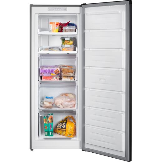 Russell Hobbs RH143FFFZ542E1SS 143cm Small Upright Freezer with Door-on-door Kit - Stainless Steel - Front with door open shot