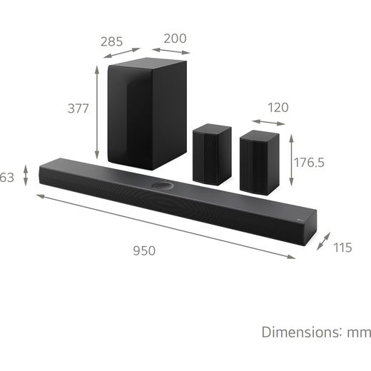 LG US70TR.AGBRLLK Bluetooth 5.1.1 Soundbar - Black - Annotation - Dimension shot