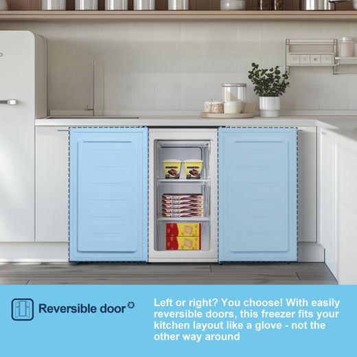 Fridgemaster Under Counter Freezer - White - Annotation - Reversible door