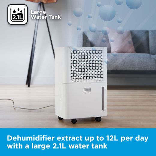 Black + Decker Dehumidifier - White - Annotation - 12l water tank