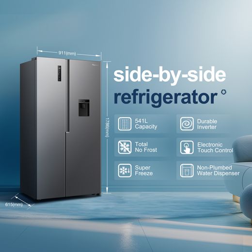 Fridgemaster American Fridge Freezer - Silver - Annotation - Feature shot