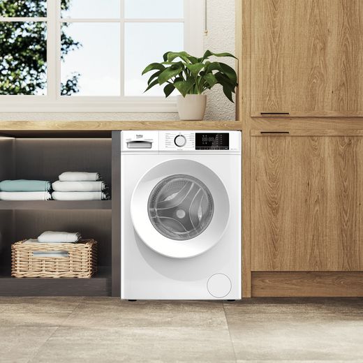 Beko BW1O3842W 8kg Washing Machine with 1400 rpm - White - washing machine in kitchen shot 