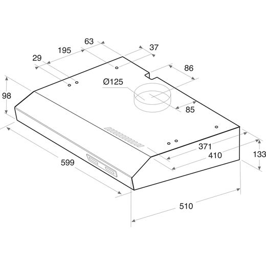 Indesit 60 cm Visor Cooker Hood - Stainless Steel - Dimensions