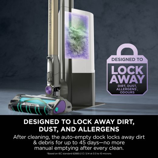 Shark PowerDetect Clean & Empty Cordless Vacuum Cleaner with up to 70 Minutes Run Time - White / Java Grey - Annotation - Designed to lock away