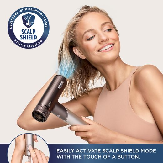 Shark SpeedStyle Pro FLEX 4-in-1 HD542UK Hair Dryer - Mocha Silver - Annotation - Scalp shield