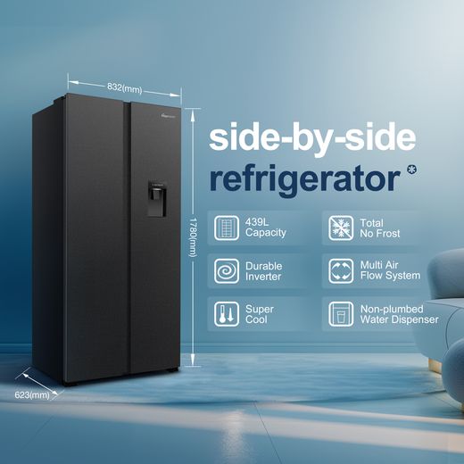 Fridgemaster American Fridge Freezer - Black - Annotation - Features