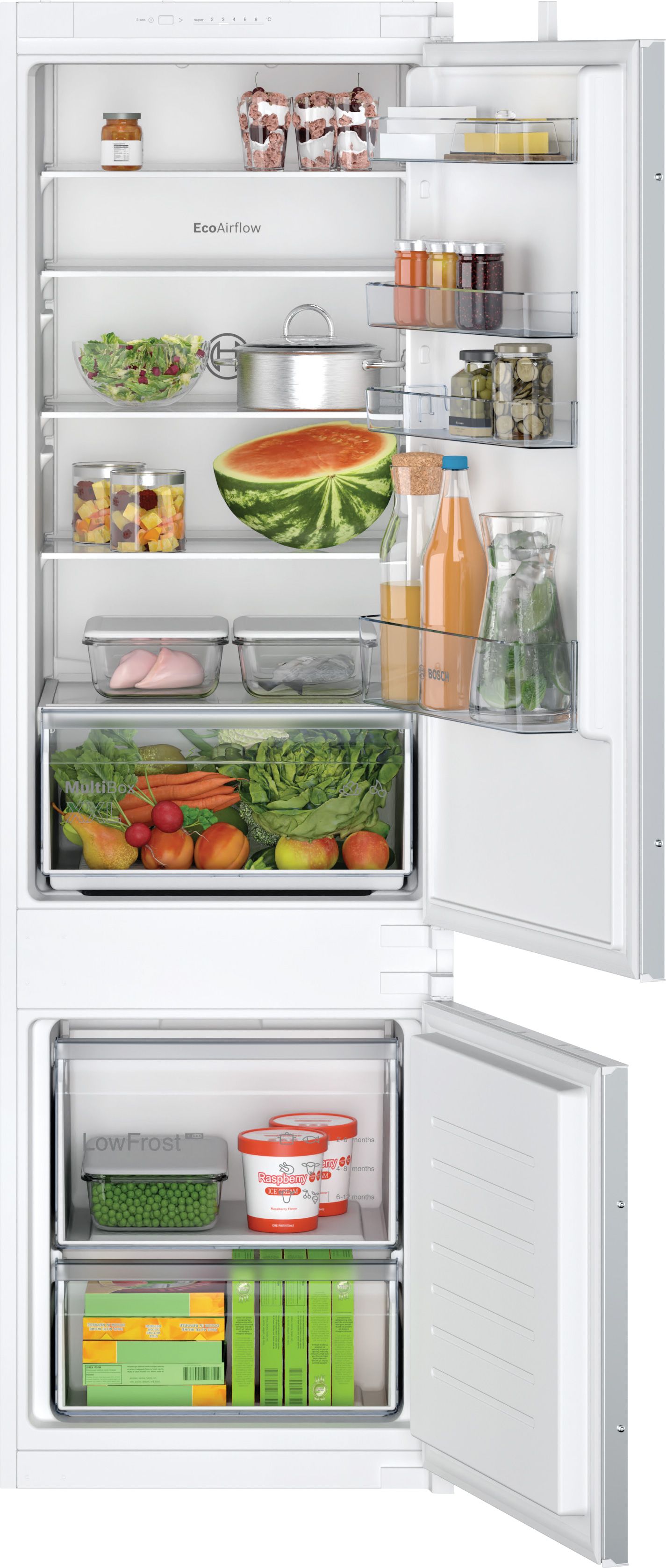 Image of Bosch Series 2 KIV87NSE0G 177cm 70/30 Integrated Fridge Freezer with Sliding Door Hinge - White - E Rated, White
