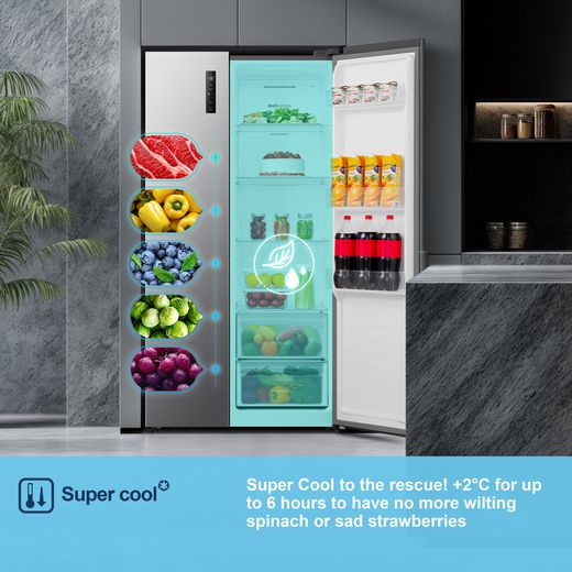 Fridgemaster American Fridge Freezer - Silver - Annotation - Super cool shot