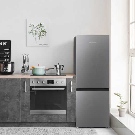 Fridgemaster MC50165ES 143cm High 60/40 Small Fridge Freezer - Silver  - Fridge freezer in kitchen shot