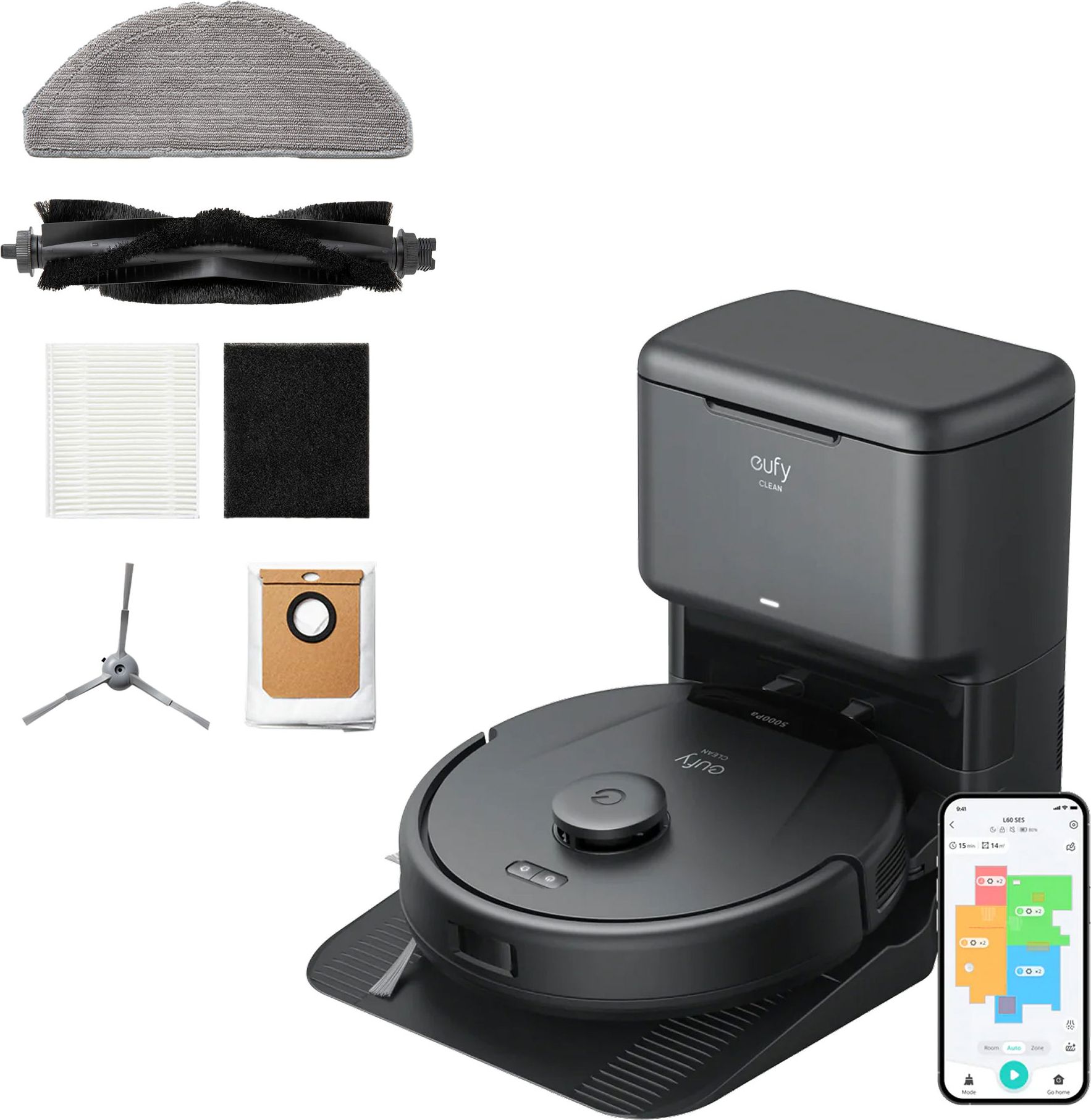 Eufy L60 Hybrid Robot Vacuum - Black - 5000 Pa - 120 min Runtime