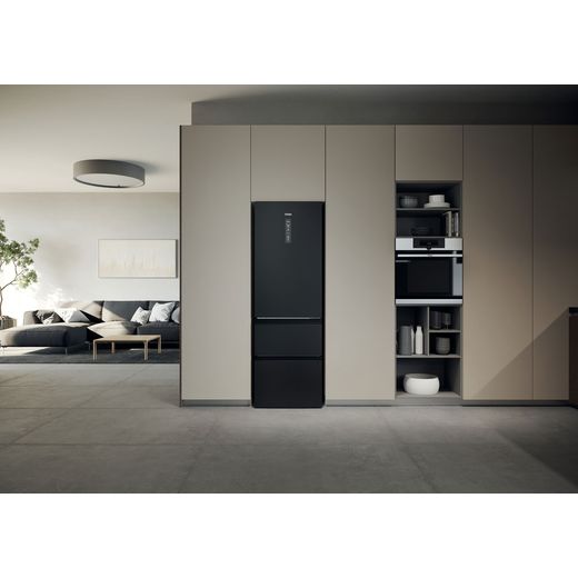 Haier 3D 60 Series 3 HTW3618ENPB Wifi Connected 185cm High 60/40 No Frost Fridge Freezer - Slate Black - Fridge freezer in kitchen shot