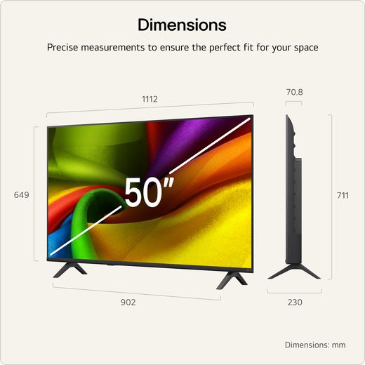 LG NANO AI NU85 50" 4K Ultra HD Smart TV - Annotation - dimension shot 