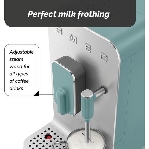 Smeg 50's Style BCC12EGMUK Bean to Cup Coffee Machine - Green - annotation - milk frothing