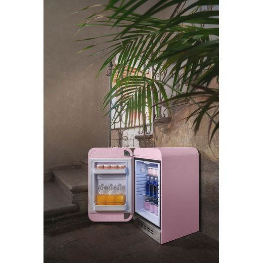 Smeg 50s Style Right Hand Hinged Minibar FAB5RPK6 72cm High Fridge - Pink - Fridge with door open shot