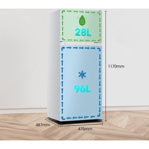 Fridgemaster MTM48120E 117cm 80/20 Small Fridge Freezer - White - Annotation - Dimension shot