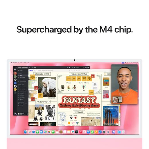 Apple iMac, - - Pink - Annotation - Supercharged by M4 chip shot