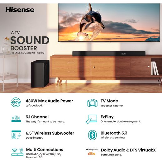 Hisense HS3100 Bluetooth 3.1 Soundbar - Black - Annotation - Feature shot