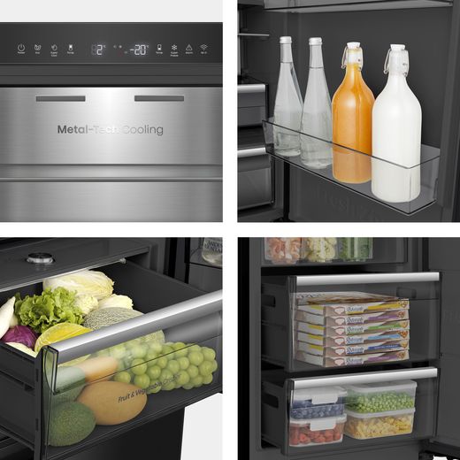 Hisense KitchenFit Eclipse Series 60/40 Total No Frost Fridge Freezer - Black / Stainless Steel - Close up feature shot