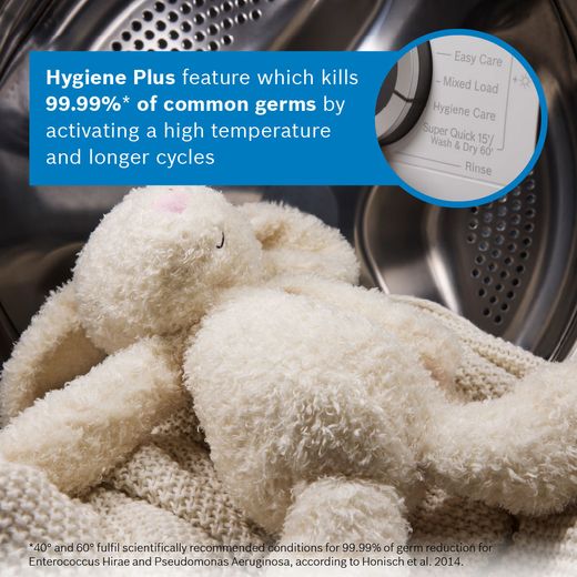Bosch Series 2 WGE03408GB 8kg Washing Machine with 1400 rpm - White - annotation - hygiene plus shot
