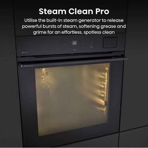 Hisense Hi8 BlackLine BAS6AH8BUKWF Wifi Connected Built In Electric Single Oven - Jet Black - Annotation - Steam clean pro shot