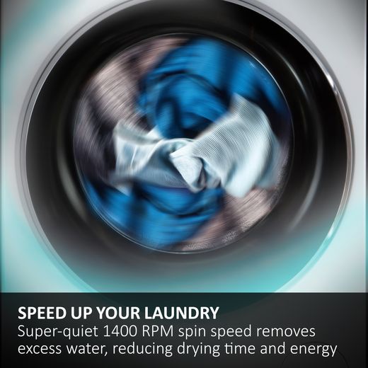 Haier Series 8 HWB100B14858U1UK Integrated 10kg Washing Machine with 1400 rpm - White - Annotation - Speed shot