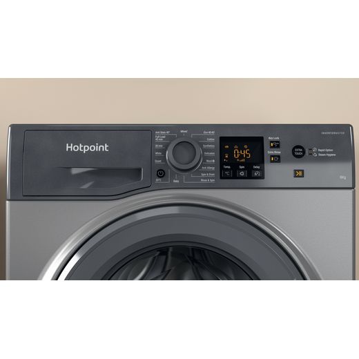 Hotpoint Anti-Stain NSWM 846 GG UK 8kg Washing Machine with 1400 rpm - Graphite - Close up shot