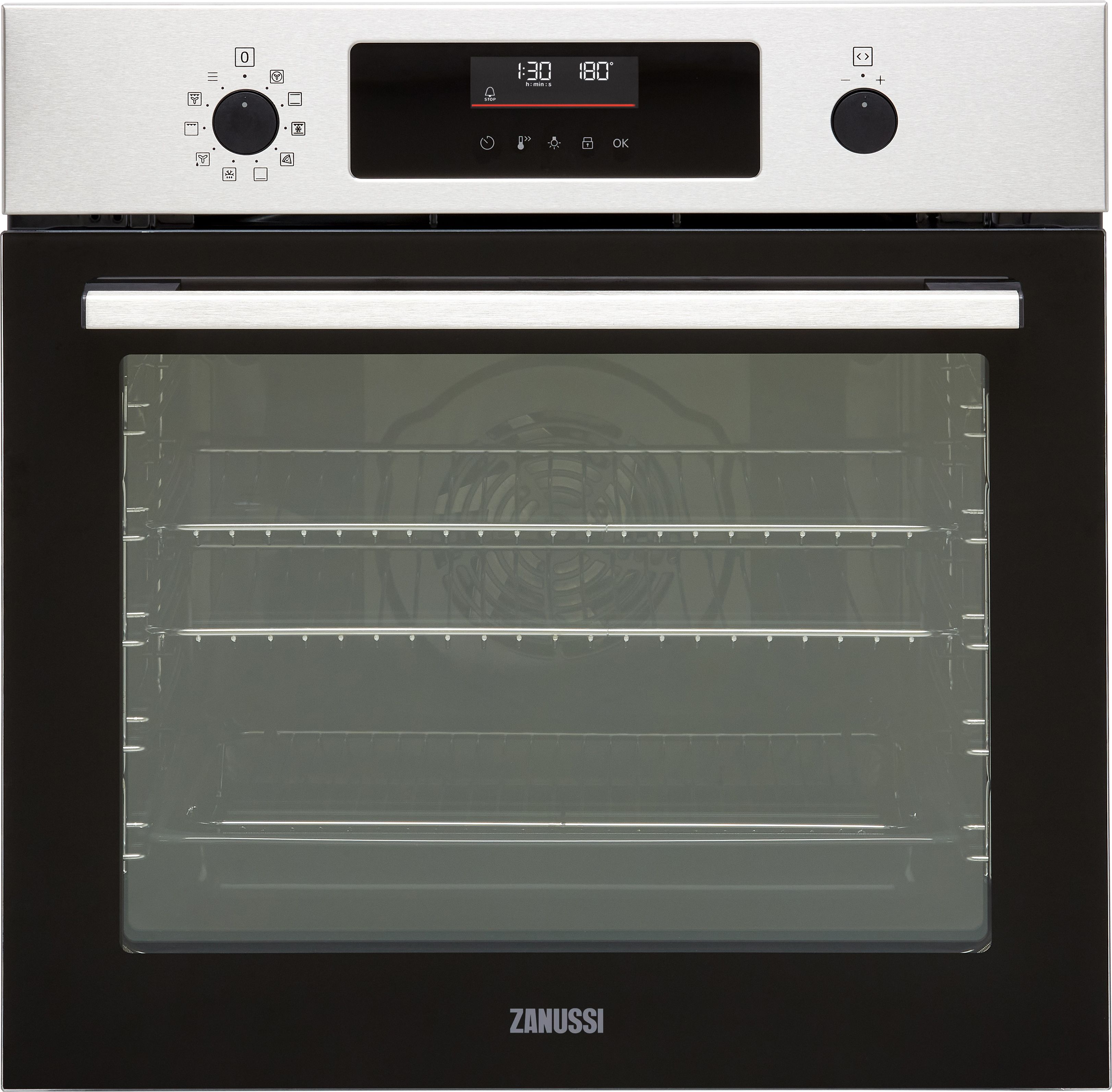 Zanussi ZOPNX6XN Built In Electric Single Oven and Pyrolytic Cleaning - Stainless Steel / Black - A+ Rated, Stainless Steel