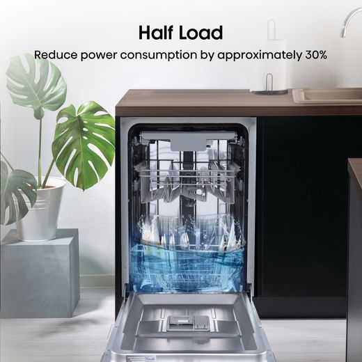 Hisense Fully Integrated Slimline Dishwasher - Silver Control Panel - Annotation - Half load
