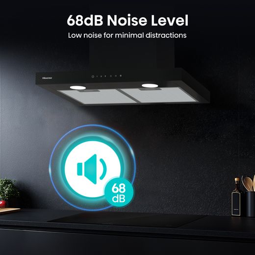 Hisense CH6T14BBUK 60cm Chimney Cooker Hood - Black - Annotation - 68dB noise level