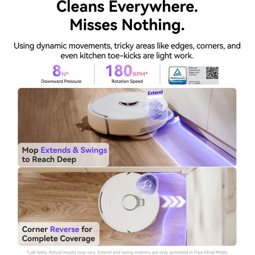 Narwal Freo Z10 Robotic Vacuum Cleaner - Silver / White - Annotation - Cleans everywhere misses nothing