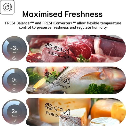 LG NatureFRESH™ GBBS524CEV 203cm No Frost Fridge Freezer - Black Steel  - Annotation - Maximised freshness shot